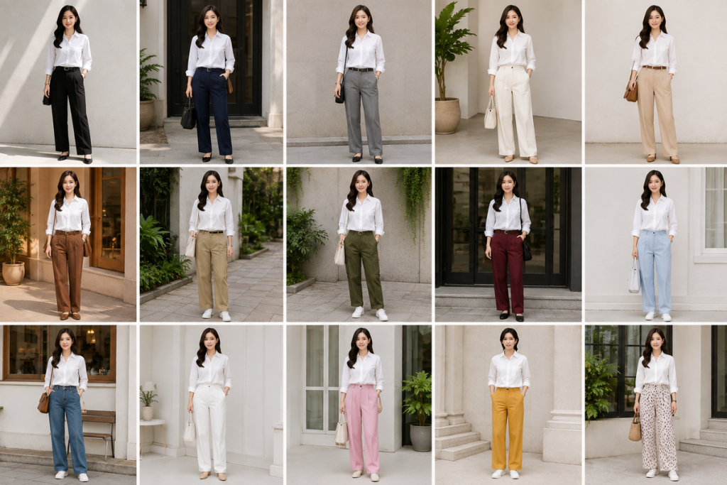 Inspirasi kombinasi baju putih dengan berbagai warna celana untuk gaya fashion modern